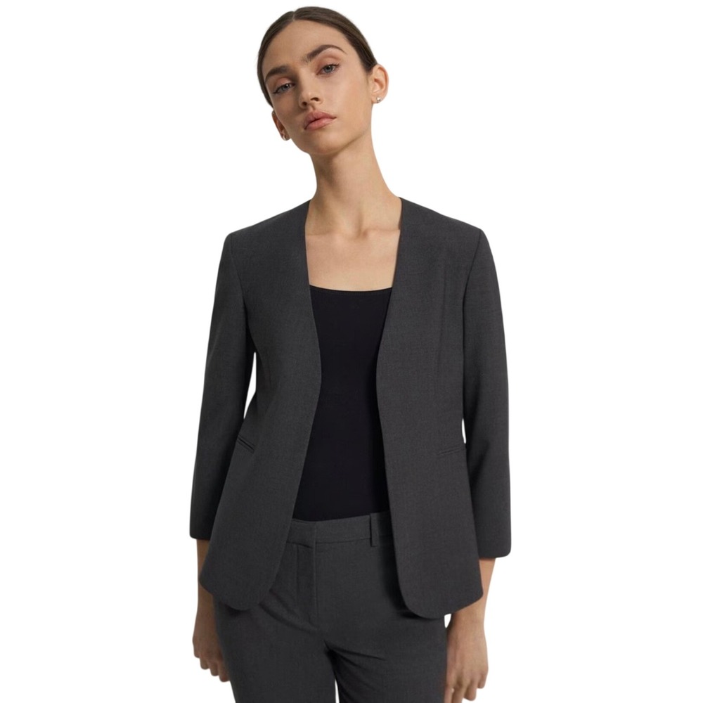 Theory Grey Women's Blazer Size M Traceable Wool Open Front